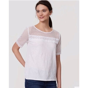 LOFT Fringe Lace Yoke Top XS White